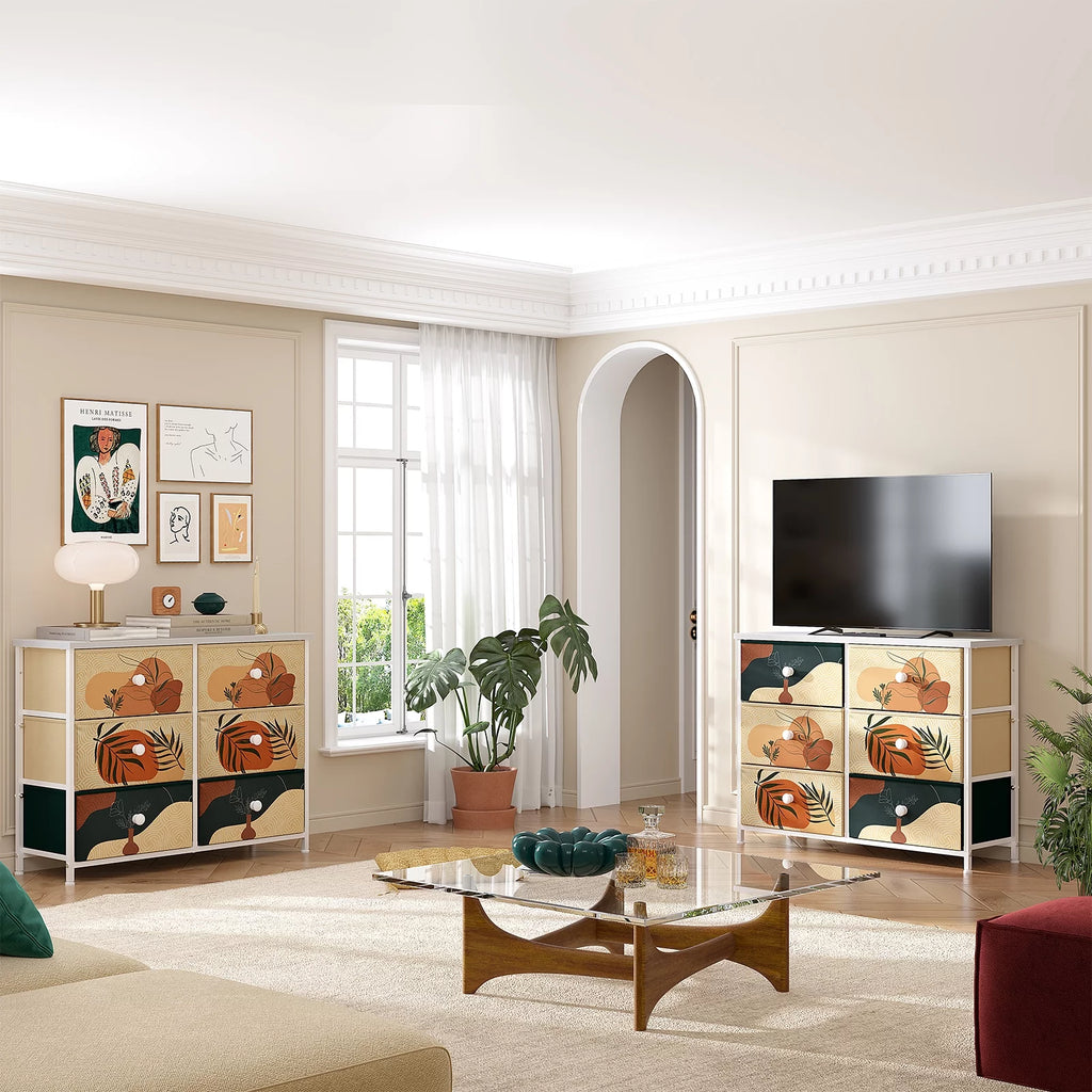 9 Drawer Dresser with Fabric Drawers & Wooden Top O36002