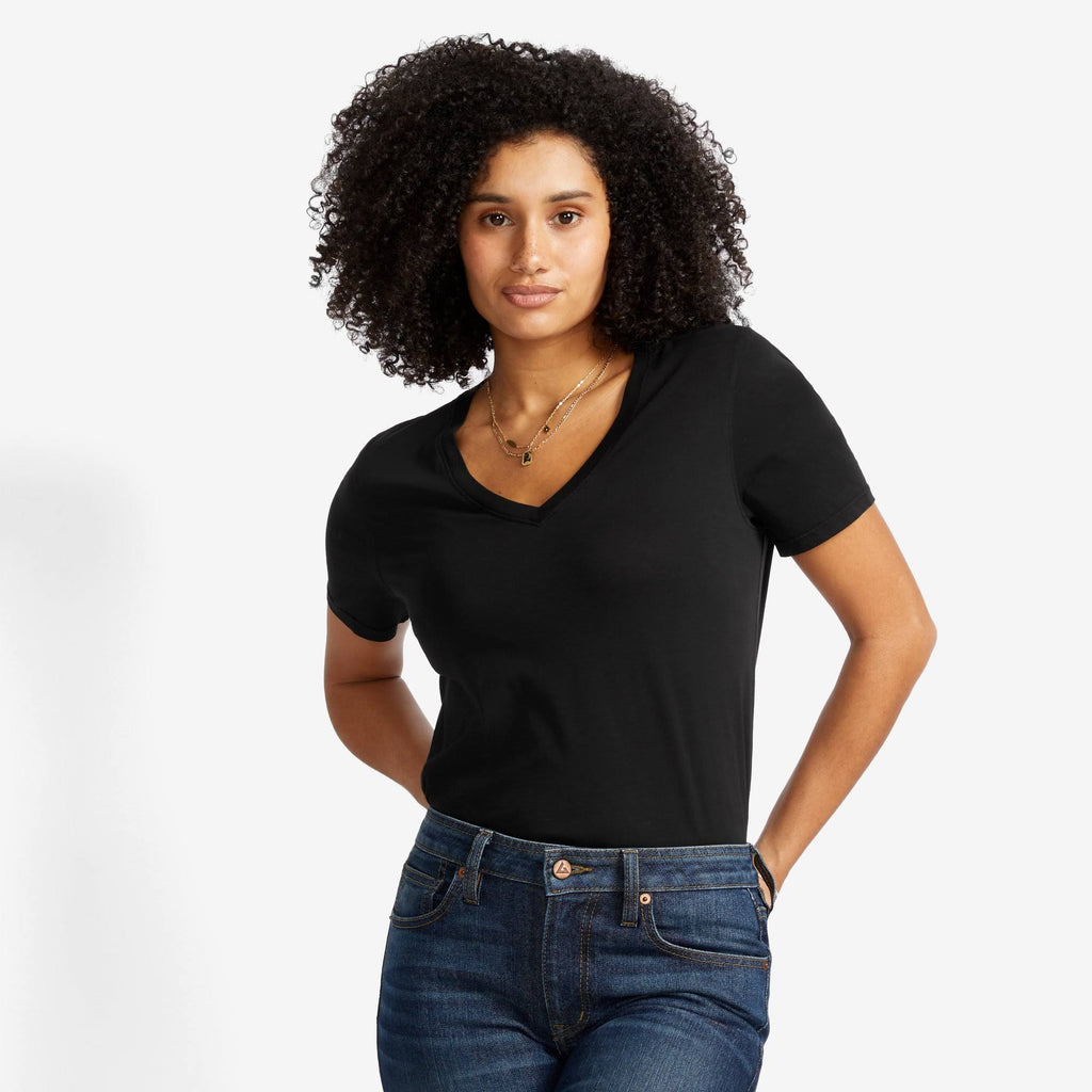 Black Cotton V-Neck T M567085