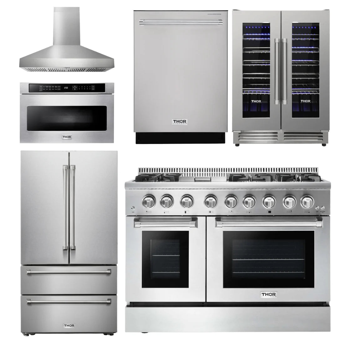 48 Dual Fuel Range, Range Hood, Refrigerator, Dishwasher, Microwave, Wine Cooler J20726