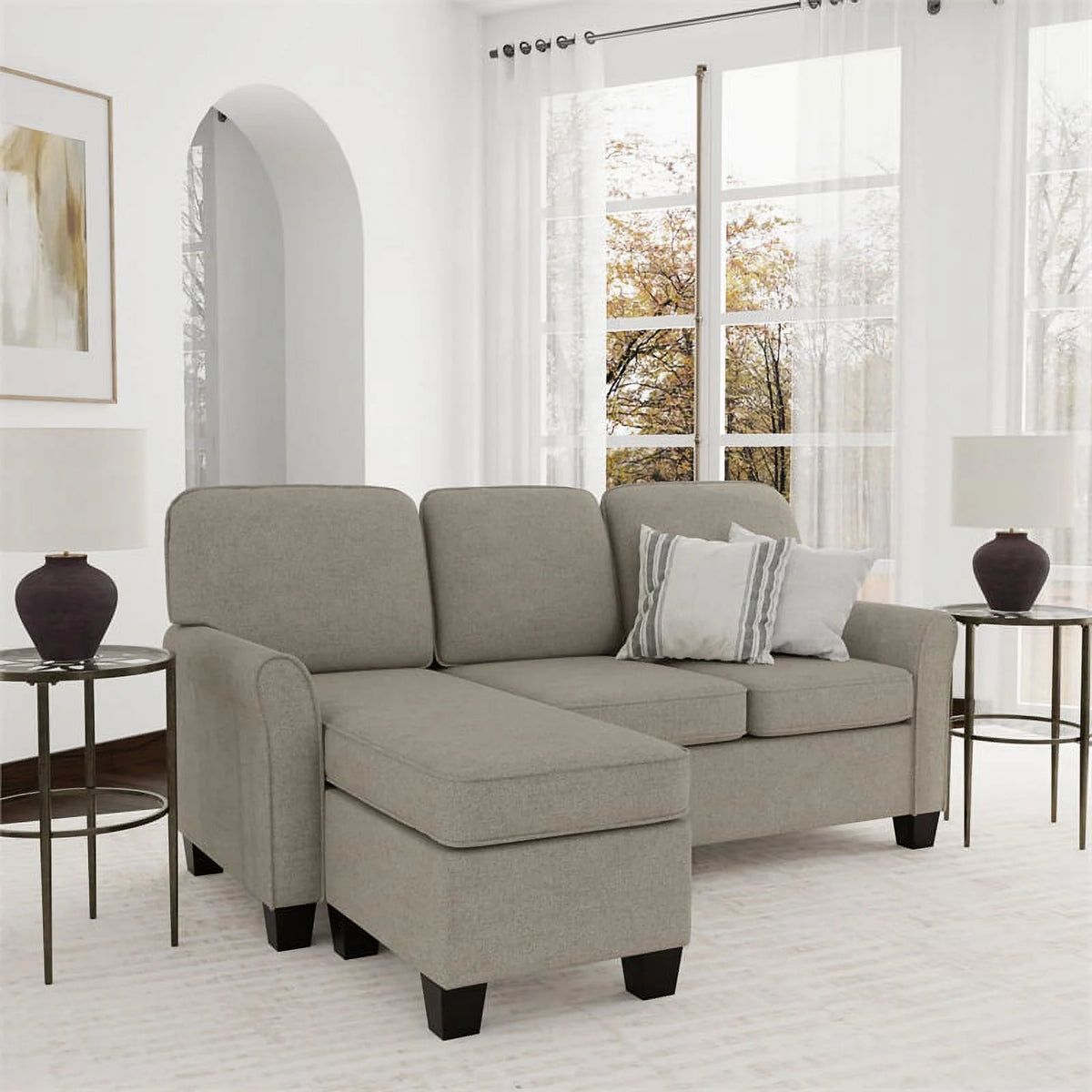 Reversible Sectional Chaise Greige Brown Fabric W194