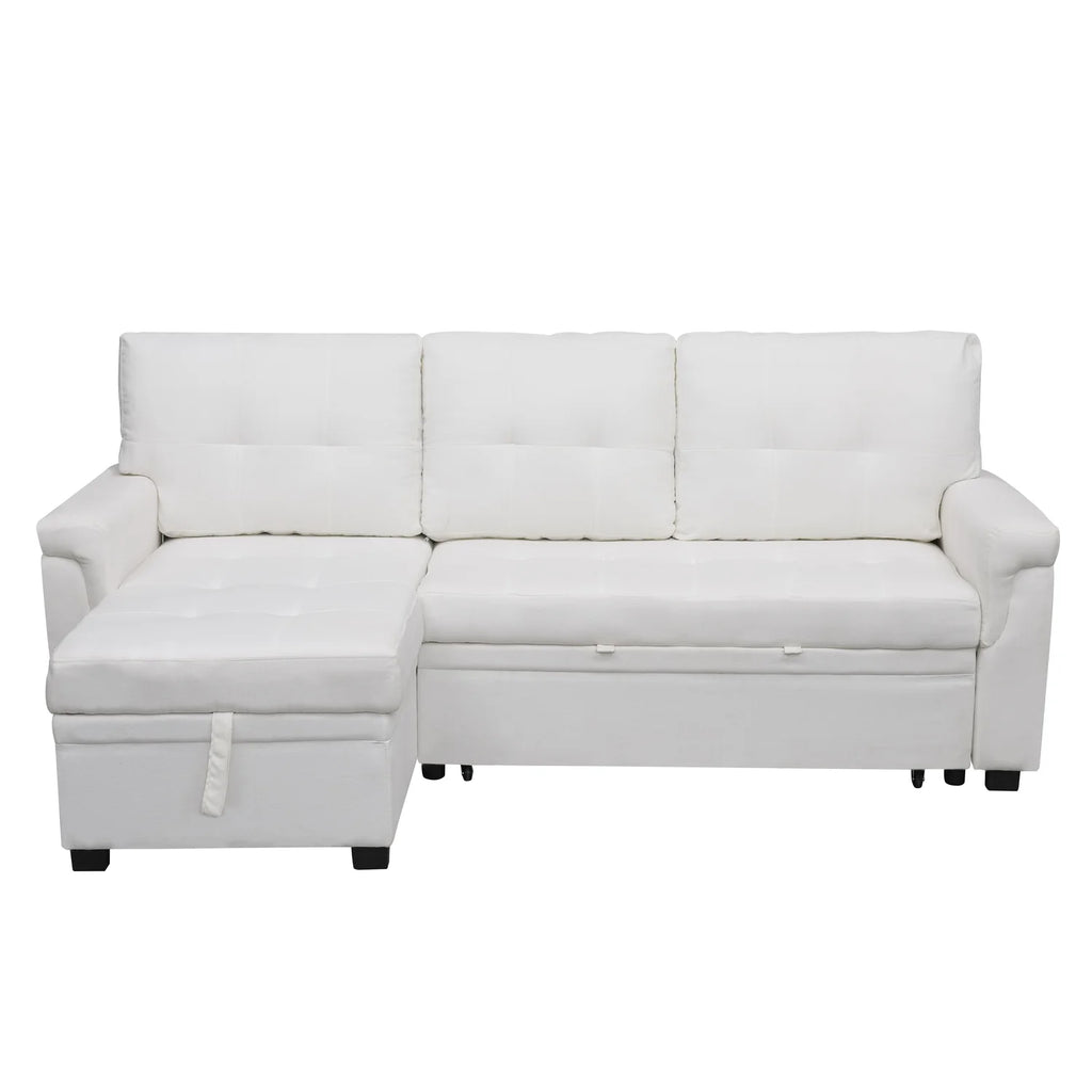 White Velvet L-Shaped Sleeper Sofa E869761