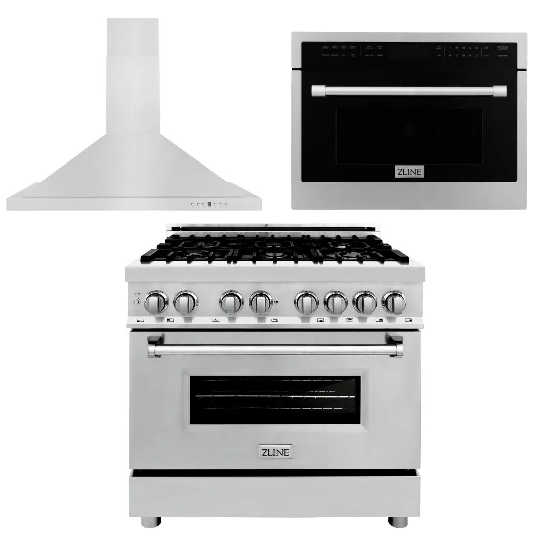 36 in. Dual Fuel Range, Range Hood, Microwave Oven H77845