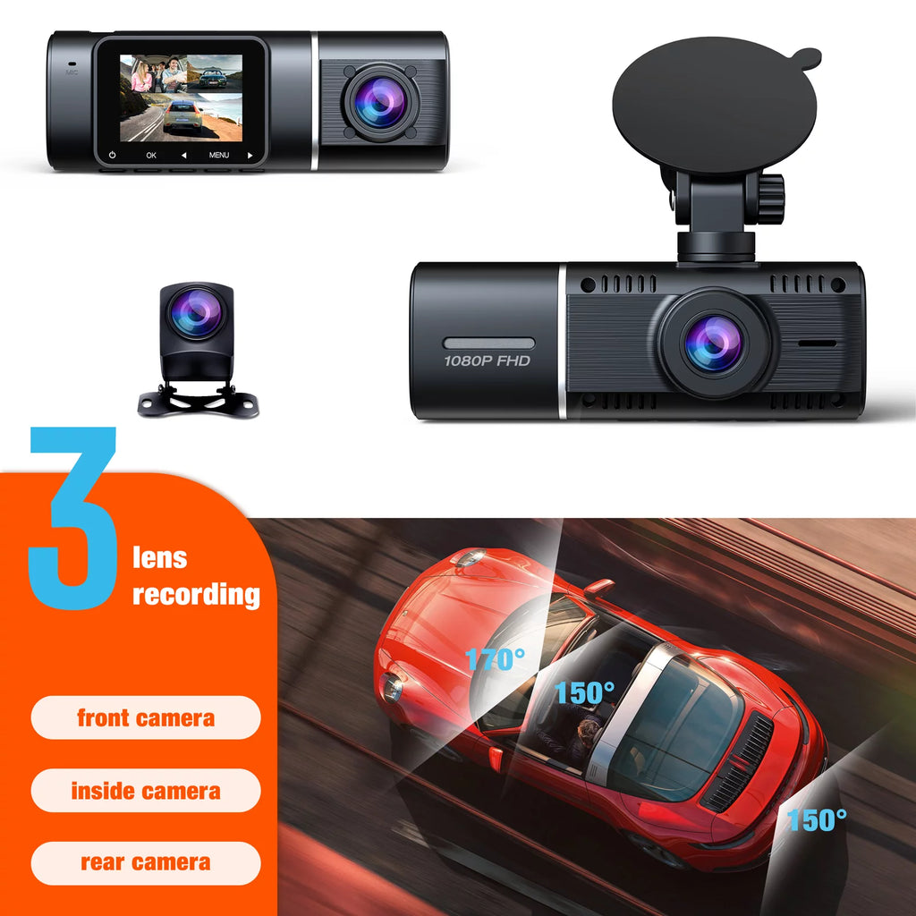 3 Channel 1080P Dash Cam with 64GB SD Card G3232