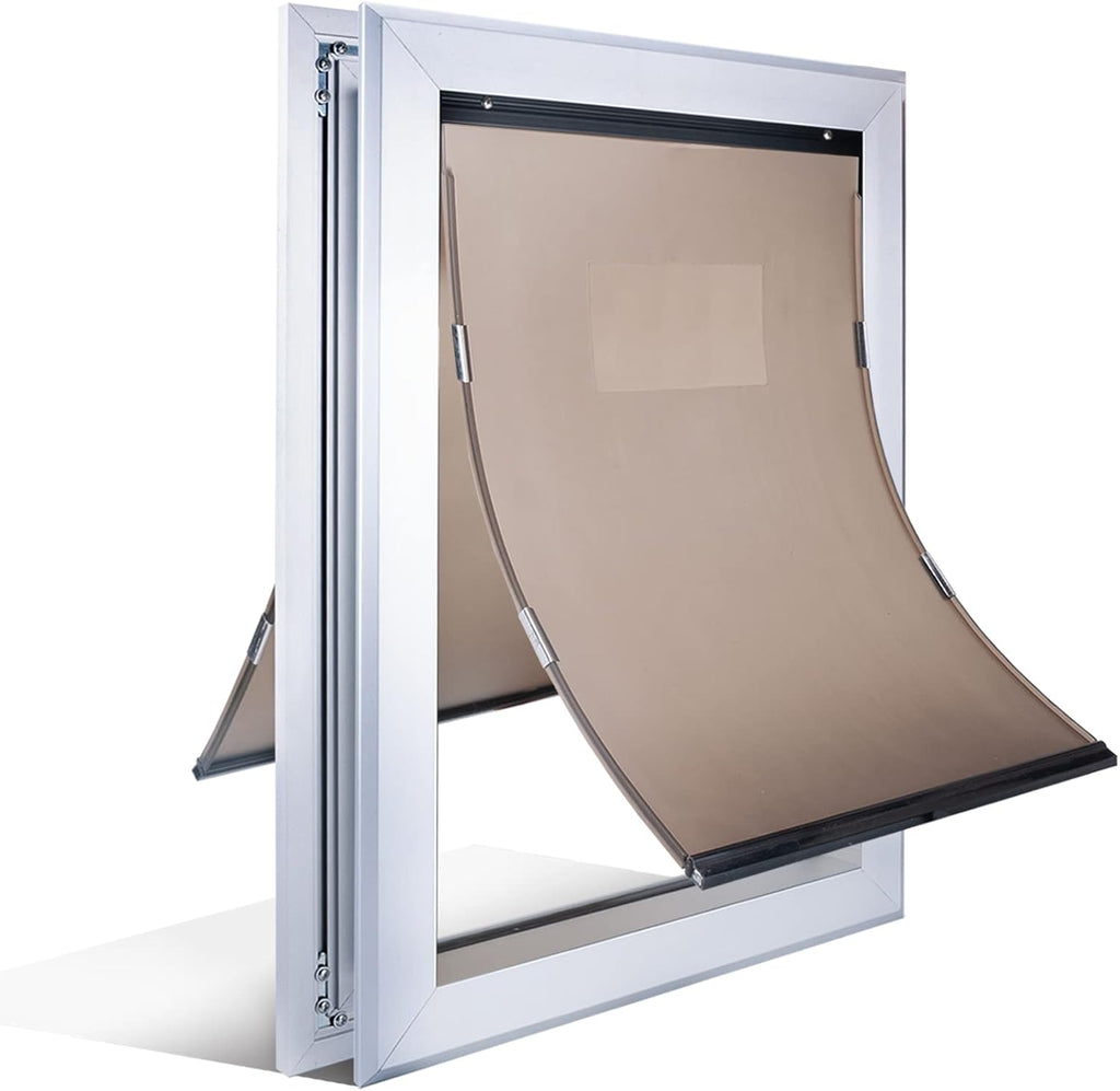 Dog Door with Slide-in Lock Panel and Magnetic Double Flaps, Aluminum Frame Pet Door (Medium) B887566
