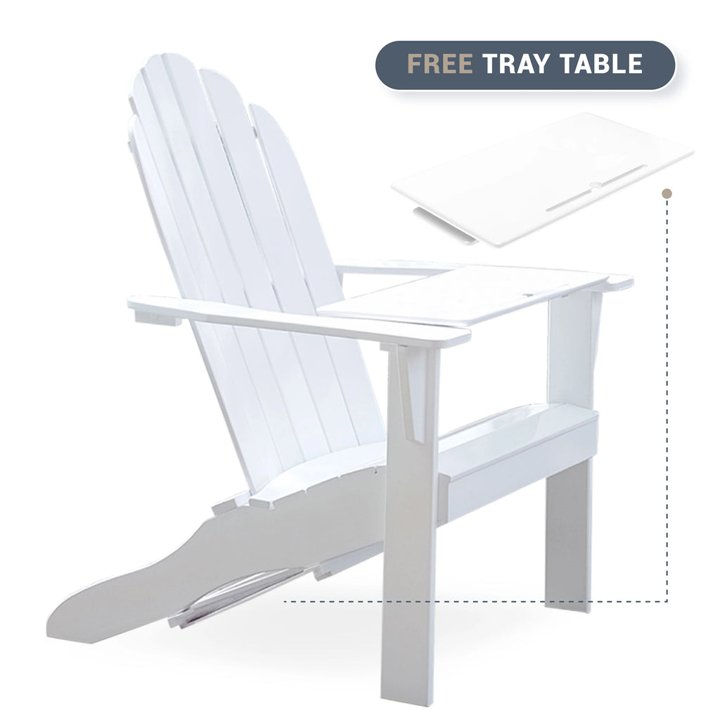 White Solid Wood Adirondack Chair with Tray Table S549