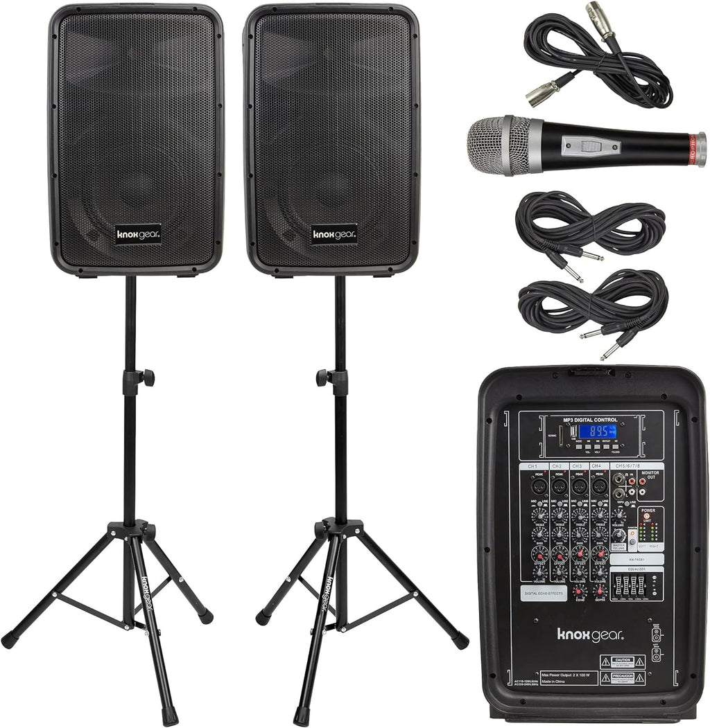 Portable 8” 300 Watt DJ PA System with Wired Microphone & Tripod Stands V3945