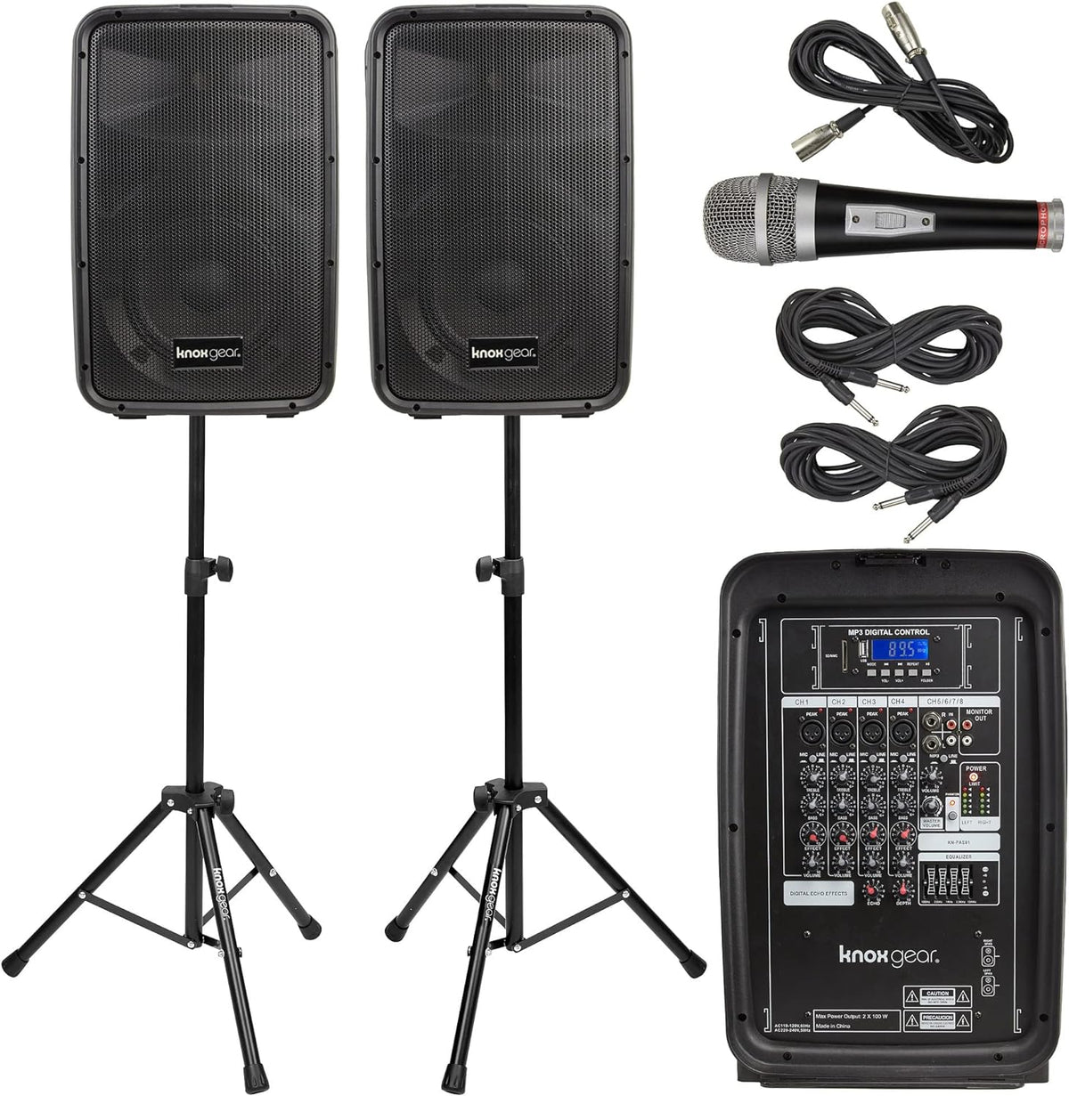 Portable 8” 300 Watt DJ PA System with Wired Microphone & Tripod Stands V3945