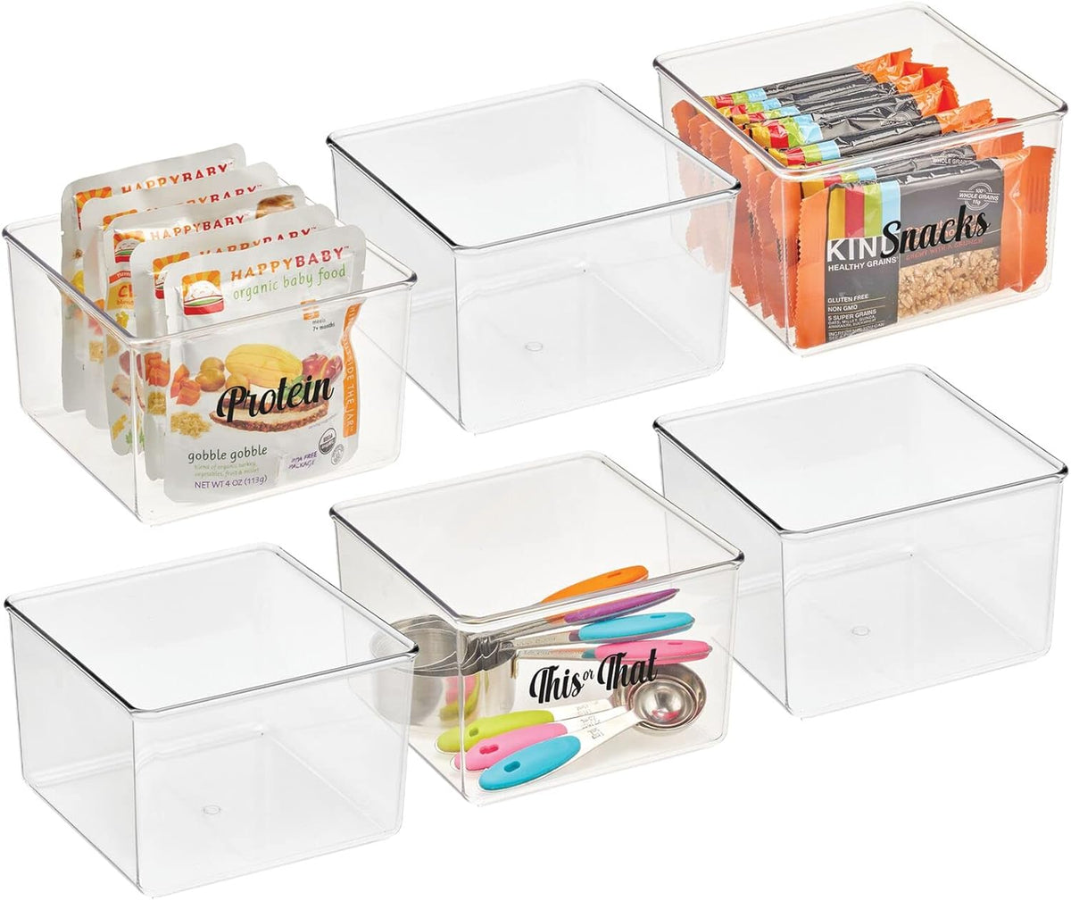 Clear Plastic Kitchen Storage Bin with Handles, Set of 6 T182