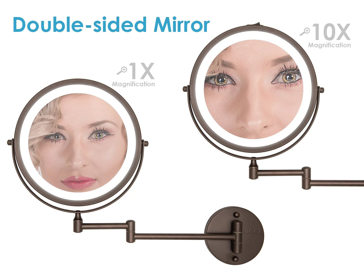 8.75" LED Lighted Wall Mount Mirror with 10x/1x Magnification Q10681