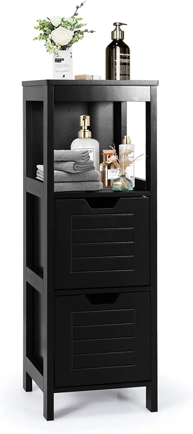 Black Wooden Bathroom Storage Cabinet with 2 Drawers B567