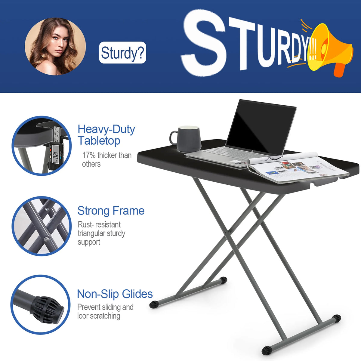 Black Portable Folding TV Tray Table O721756