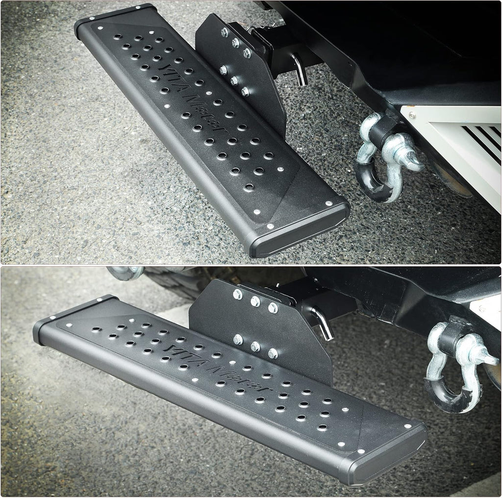 Aluminum Hitch Steps with 2 Receiver Bumper Guard Protector, Silver Non-Slip Textured Step Bar with Hitch Pin, Black Finish, 8.3 Wide C906477