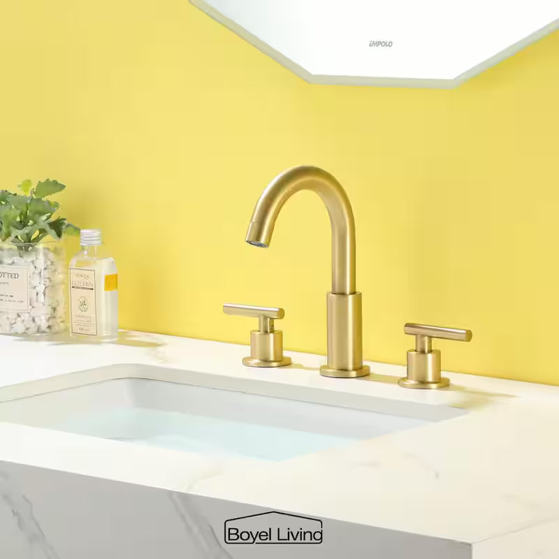 8 in. Widespread 2-Handle Bathroom Faucet with Valve and Water Supply Lines in Brushed Gold X94668