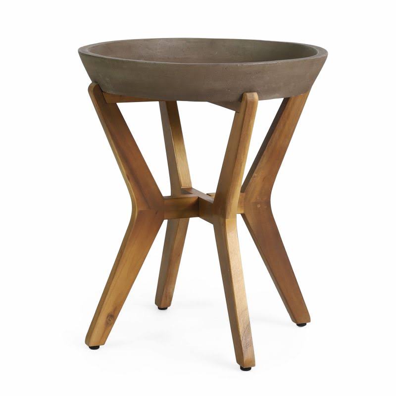 Teak Light Grey Acacia Wood Side Table Z872