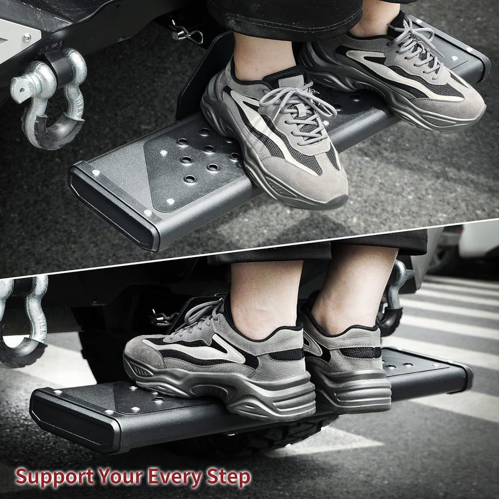 Aluminum Hitch Steps with 2 Receiver Bumper Guard Protector, Silver Non-Slip Textured Step Bar with Hitch Pin, Black Finish, 8.3 Wide C906477