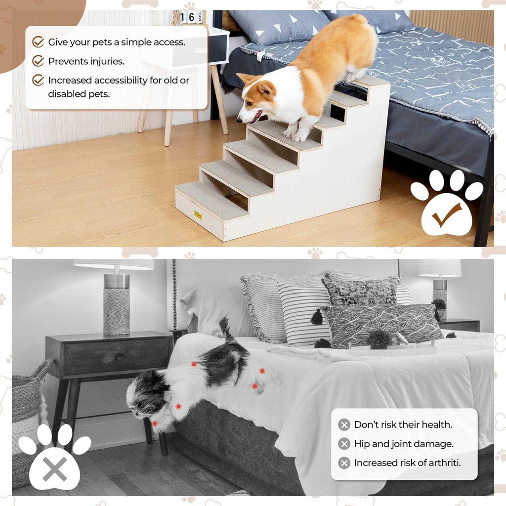 Wood 7-Step Dog Stairs with Carpet C64463