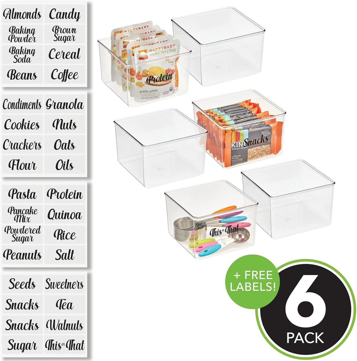 Clear Plastic Kitchen Storage Bin with Handles, Set of 6 T182