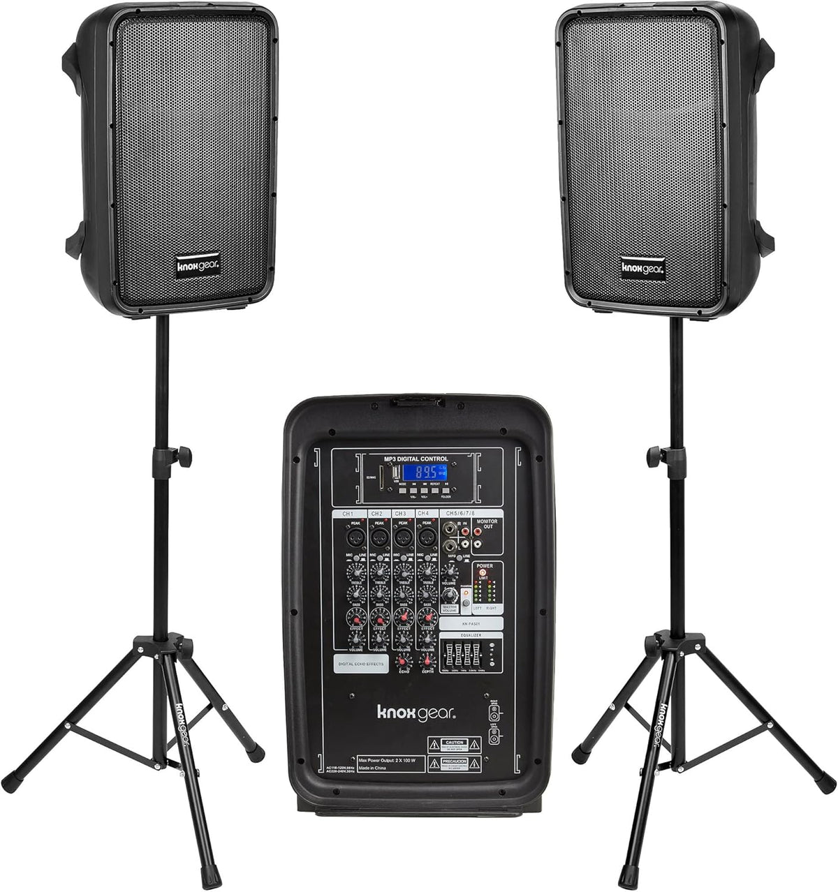 Portable 8” 300 Watt DJ PA System with Wired Microphone & Tripod Stands V3945