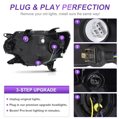 LED Headlight Assembly with Sequential Turn Signal Black Housing Amber Reflector R80234