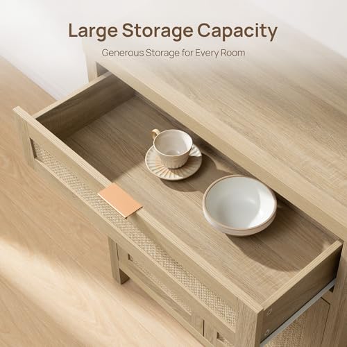 Rattan Storage Cabinet Set of 2 with Doors and Drawer Q6244