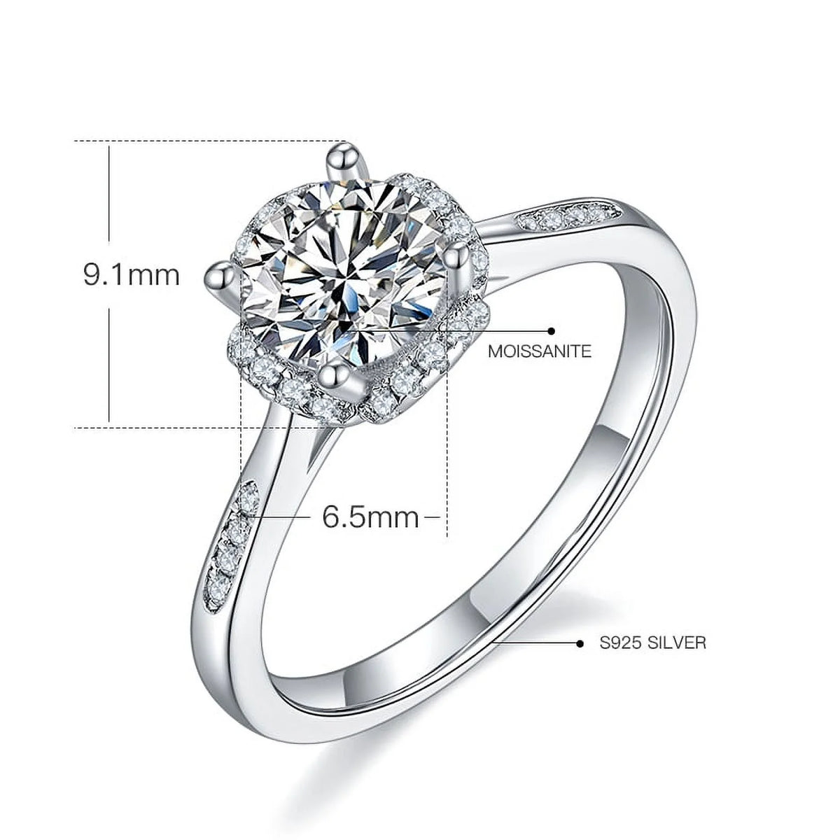 18K White Gold Plated Moissanite Engagement Ring K7107