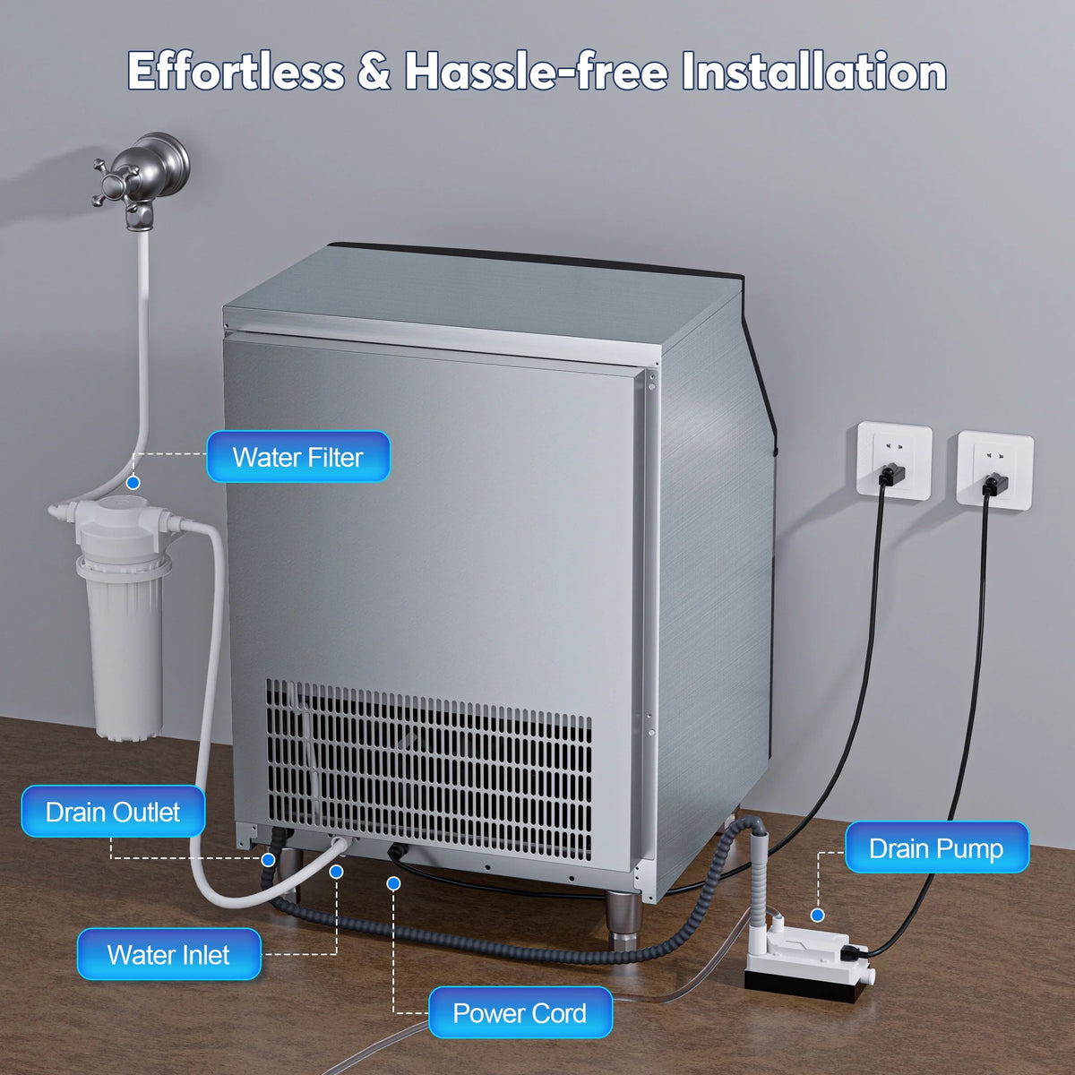 Commercial Ice Maker Machine 320LBS/24H with 80LBS Storage Bin L463735