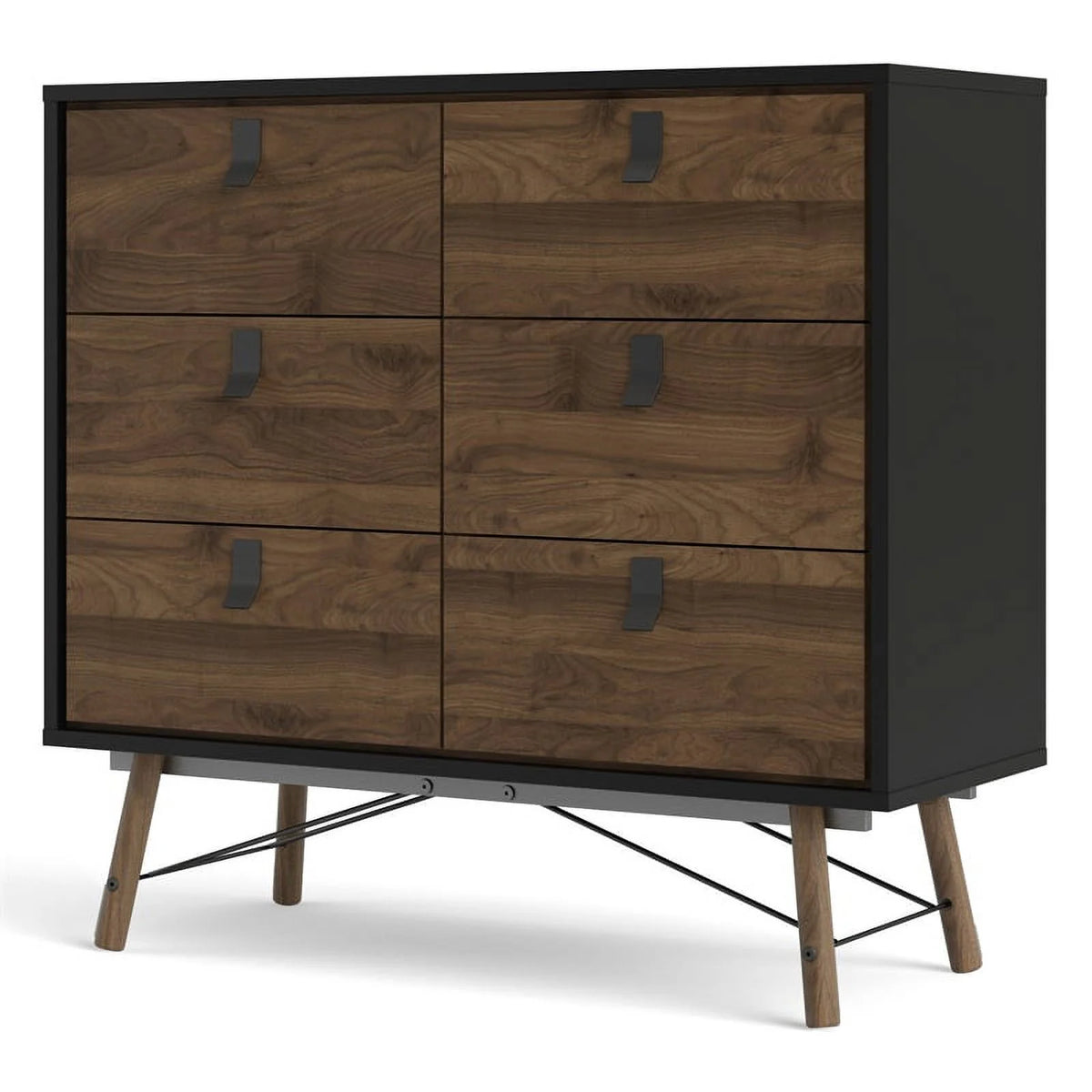 Black Matte and Walnut 6 Drawer Engineered Wood Chest O56568