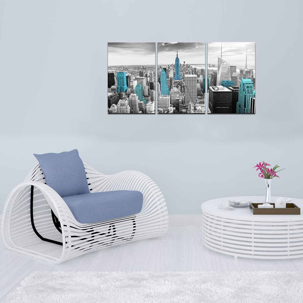 Black and White Teal Empire State Building Canvas Print E390