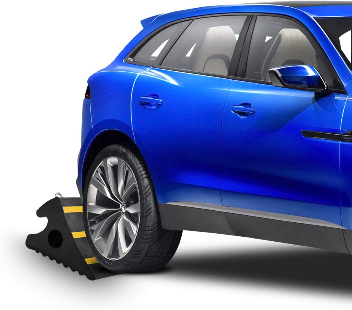 2 Pack Rubber Wheel Chocks with Metal Handle, 11.2 x 7.6 x 6" E573