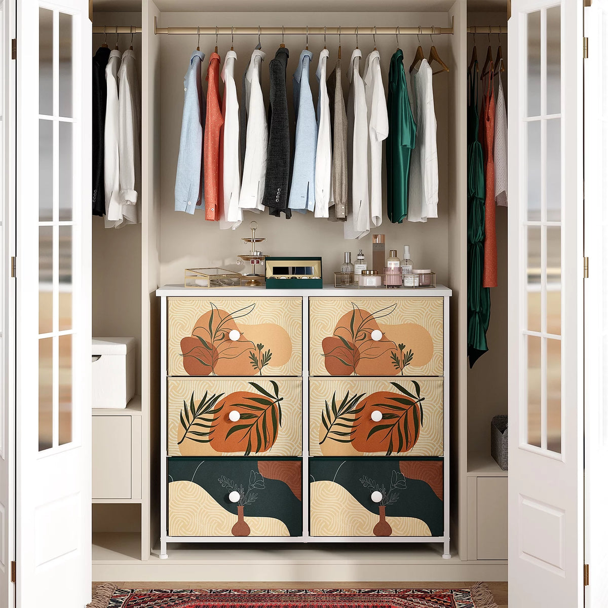 9 Drawer Dresser with Fabric Drawers & Wooden Top O36002