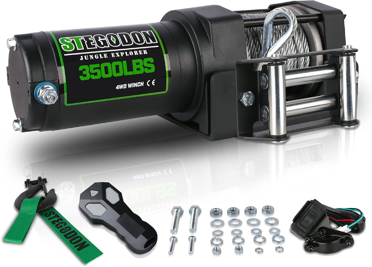 3500 lb. Load Capacity 12V Electric Winch with Wireless Remote, Waterproof IP67, Matte Black, Pack of 2 X184