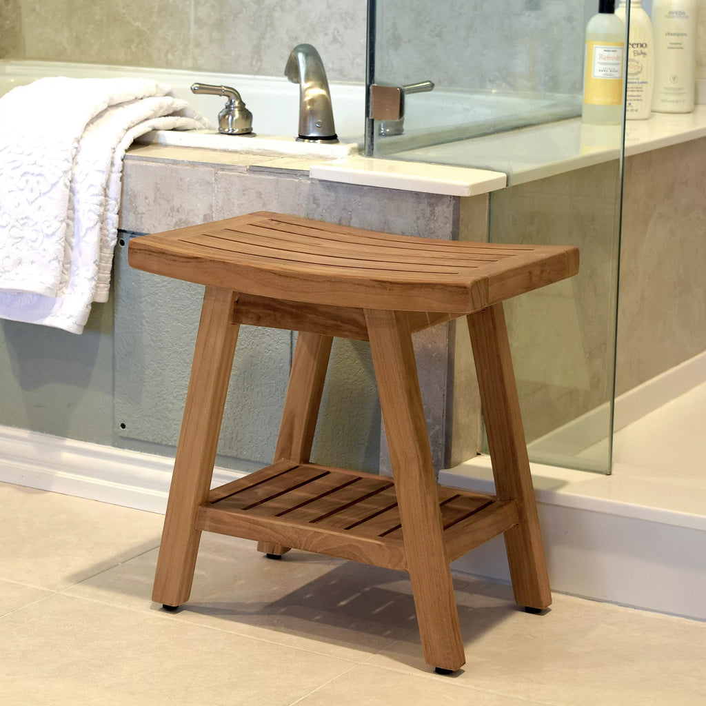 Solid Teak Fully Assembled Shower Bath Spa Stool Side Table Z77716
