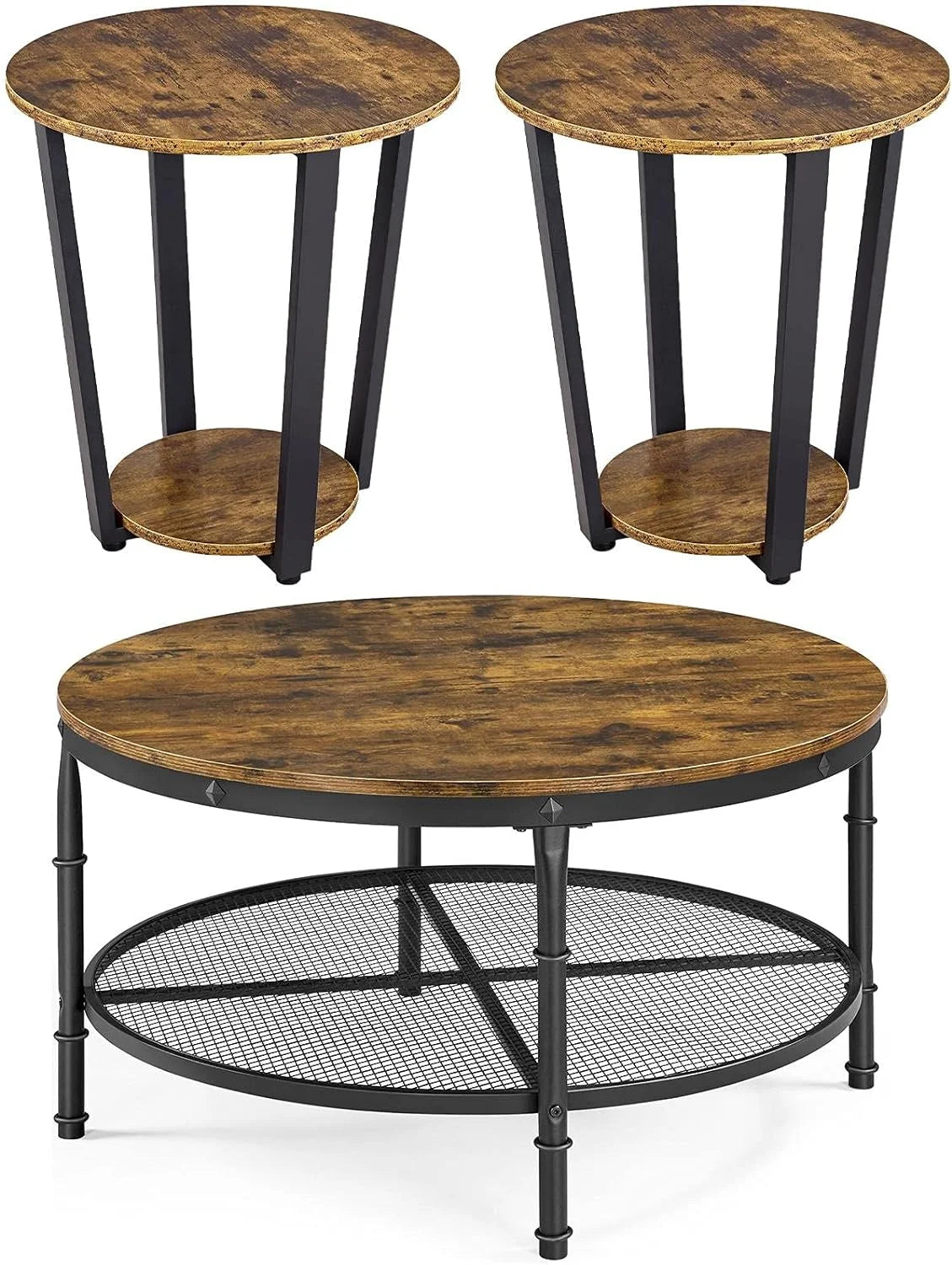 3 Piece Rustic Coffee Table and Side Table Set T569