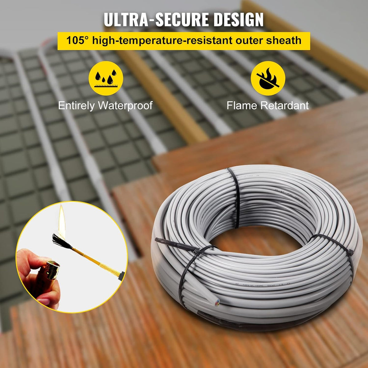 Floor Heating Cable 37.5 Square Feet with Temperature Control Panel U820638