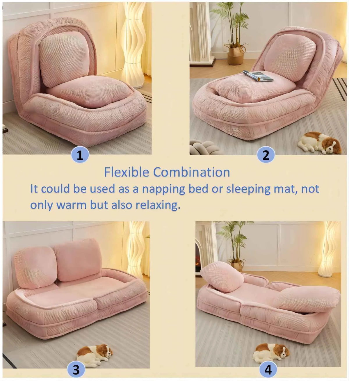 Pink foldable 5-seater recliner sofa chair N15853