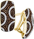 Chocolate and White Diamond Cluster Hoop Earrings 14k Yellow Gold Over 925 Sterling Silver A520