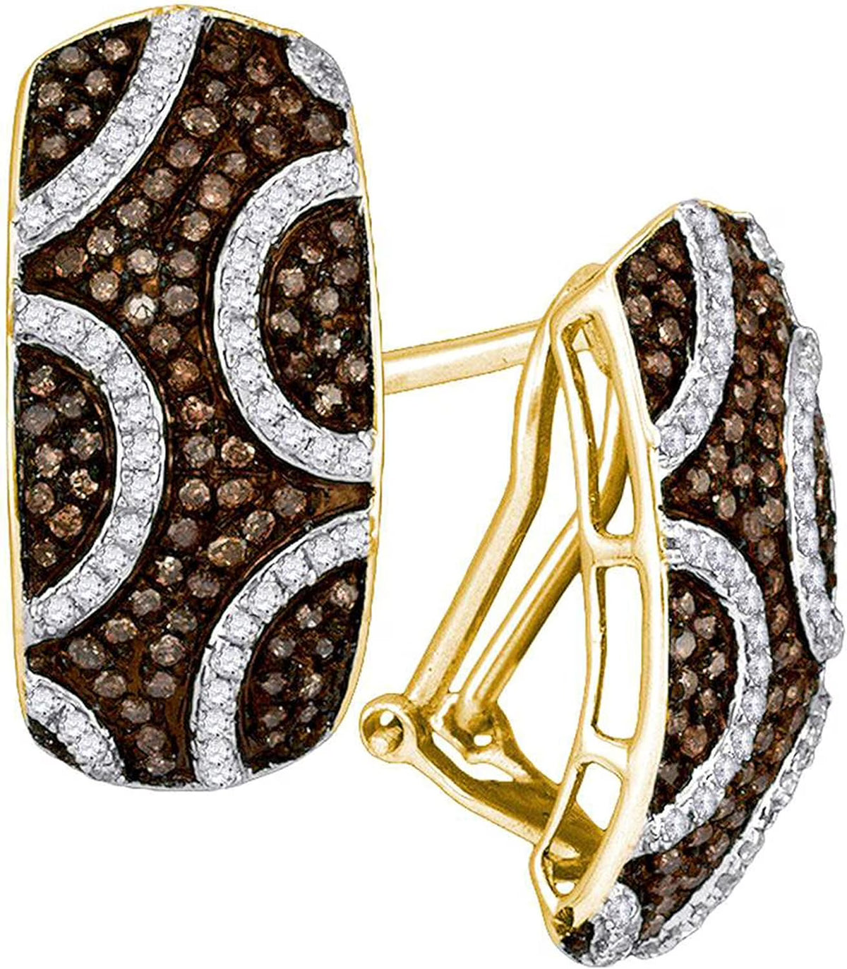 Chocolate and White Diamond Cluster Hoop Earrings 14k Yellow Gold Over 925 Sterling Silver A520