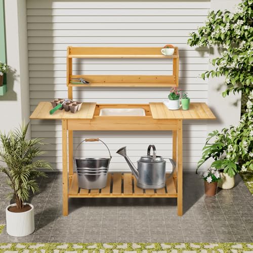 Wooden Potting Bench Table with Storage Shelf T6441