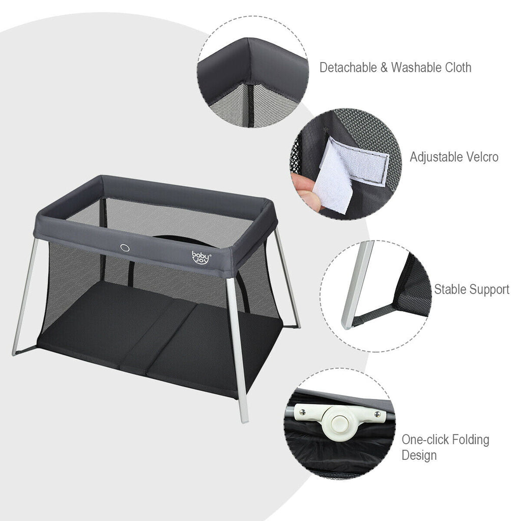 Foldable Baby Playpen Lightweight Crib with Carry Bag Dark Gray M708