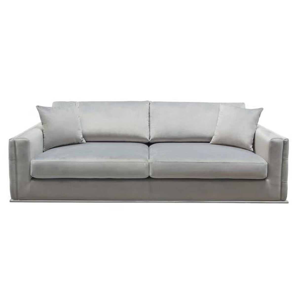 Platinum Grey Velvet Sofa with Tufted Outside Detail & Silver Metal Trim E45520