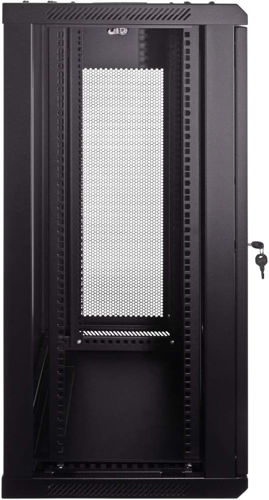 18U Wallmount Cabinet Enclosure 19-Inch Server Network Rack with Locking Perforated Door 16-Inches Deep Black A21432