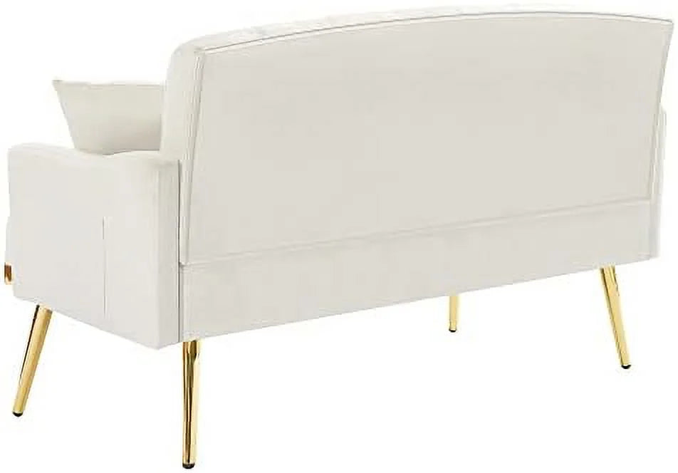 Beige Chenille Two-Seater Sofa with Metal Legs J458