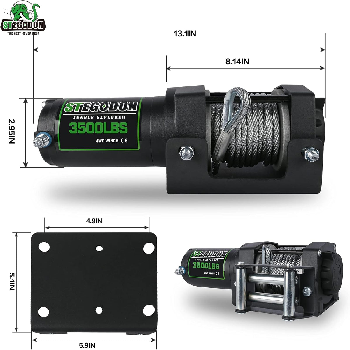 3500 lb. Load Capacity 12V Electric Winch with Wireless Remote, Waterproof IP67, Matte Black, Pack of 2 X184